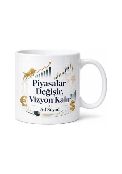 Finans Dergisi Borsa Analizi Ekonomi Temalı Kupa Bardak Girişimcilik Hediye Beyaz / Çok Renkli