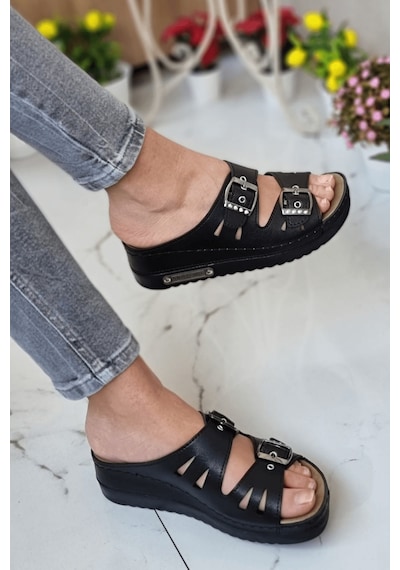 Neon Shoes Darma Kadın Günlük Terlik Çift Bant Tokalı Ortopedik Taban Anne Dışarı & Ev İçi Terliği 001