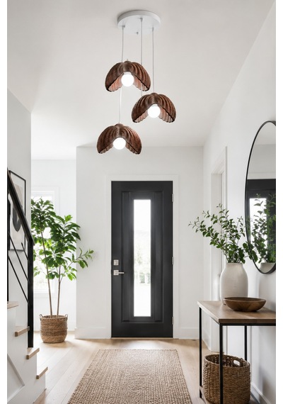 Lotus Çiçek Tasarım Üçlü Sarkıt Avize - Modern Tasarım Gece Lambası İç Dış Ortama Uygun - 25 Cm - Kahverengi