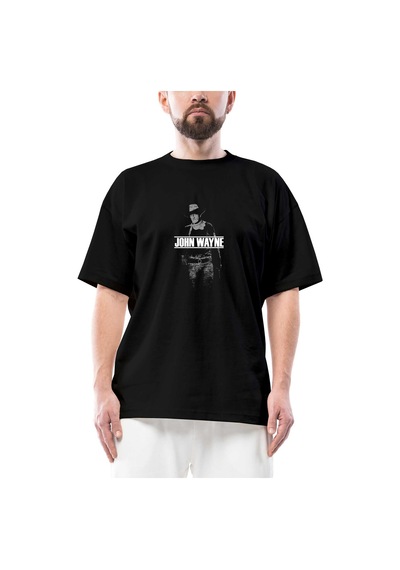 John Wayne Oversize Siyah Tişört