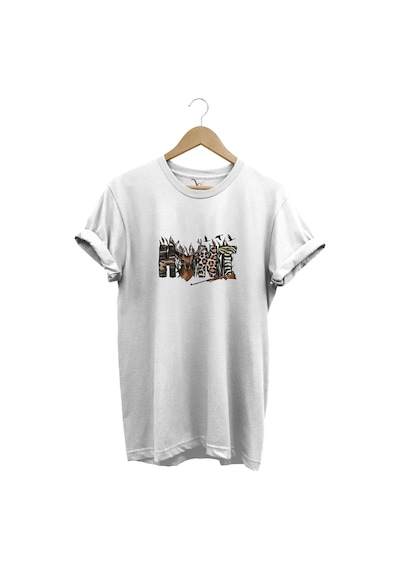 Avcılık Hunter Outdoor Geyik Tasarımlı Hunt Yazı Baskılı %100 Pamuk Regular Fit Beyaz T-shirt Beyaz