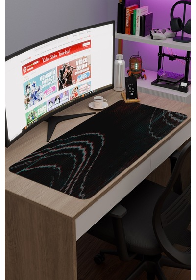 Glitch Kaymaz Dikişli Kauçuk Oyuncu Mousepad V3 - 90x40 Xxl Gaming Mouse Pad Fare Altlığı