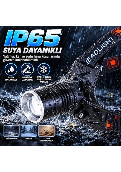 Ir-013-2 Profesyonel Şarjlı Kafa Lambası - Yedek Bataryalı 2x 18650 Pil , 40w 4000 Lümen 3 Km Menzilli Siyah