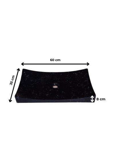 Mermer Desenli Tezgah Üstü Kayık Model Taş Lavabo 35 X 60 Cm Siyah