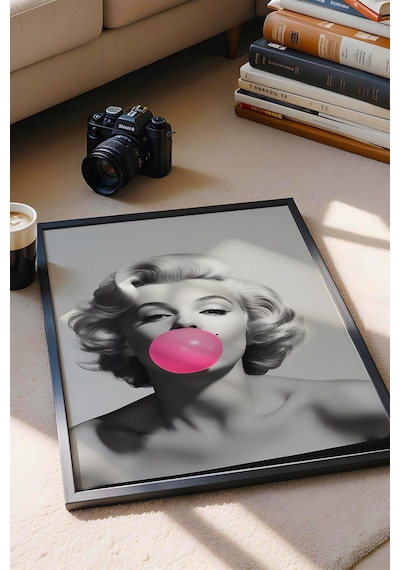 Marilyn Monroe İkonik Pembe Balon Çerçeveli Tablo - Pop Art Poster Tablo