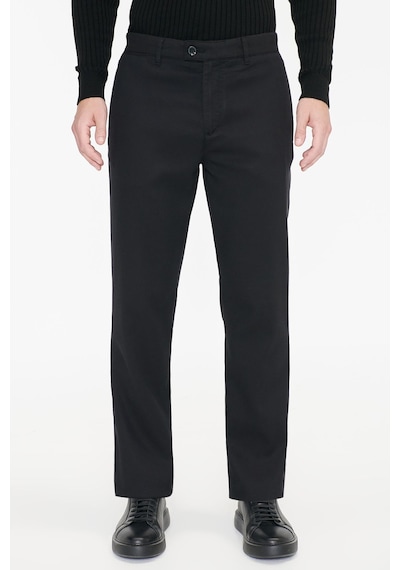 Ac&co Erkek Sıyah Pamuklu Comfort Fit Yan Cepli Armürlü Casual Esnek Pantolon Siyah