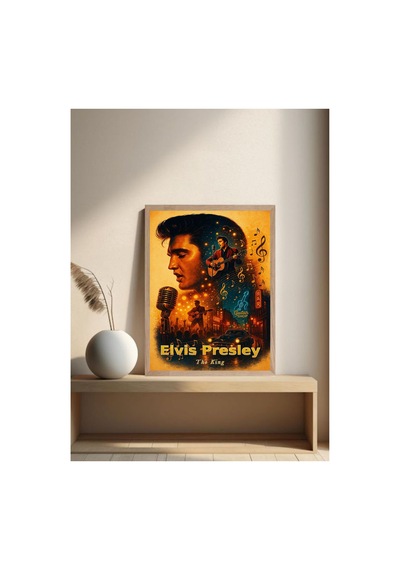 Elvis Presley Doğal Ahşap Çerçeveli Tek Parça Dekoratif Tablo Çok Renkli - 820341550 Çok Renkli