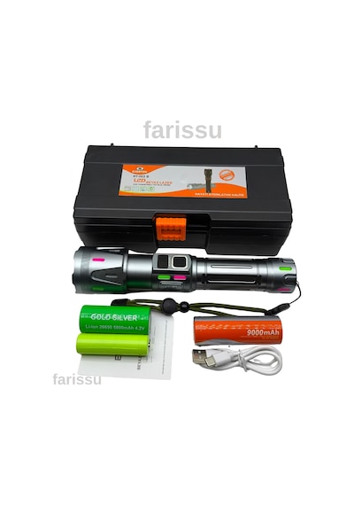 Rt-063 B Beyaz Lazer Taktik El Feneri - 60w, 6000 Lümen Full Yedek Pil Paketi Siyah