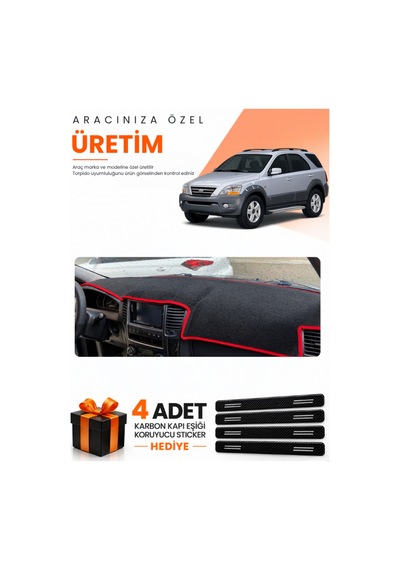Kia Sorento 2006-2009 Uyumlu Torpido Koruma Örtüsü Oto Kılıfı - Siyah Kırmızı