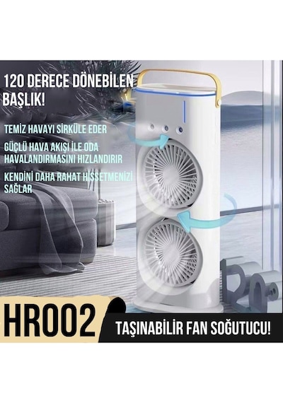 Şarjlı Uzaktan Kumanda Buzlu Taşınabilir Fan Soğutucu Rgb Led Çift Fanlı Buz Hazneli Masaüstü Fan