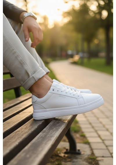 Enoch Düz Tabanlı Bağcıklı Casual Erkek Sneaker Spor Ayakkabı Beyaz