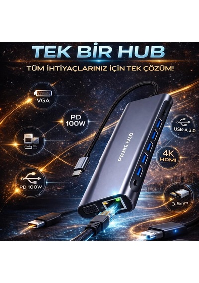 11 İn 1 Usc-c Hub Çoğaltıcı, Hızlı Veri Aktarımı, 4x Usb Girişi, 1x Type-c, 1x Ethernet, 1x 3.5 Mm Jack, 4k Hdm