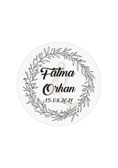 Çiçek Motifli Çelenk Ürünlerinize Özel 5 Cm - Letbil 40 Adet Opak Sticker Siyah - Beyaz