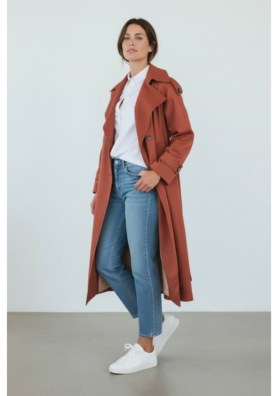 Durivya Apoletli Oversize Trençkot Kiremit