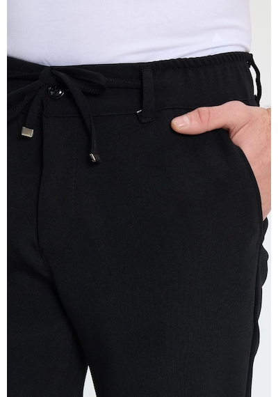 Tudors Erkek Slim Fit Dar Kesim Beli Lastikli Bağcık Detaylı Siyah Pantolon-41665 Siyah