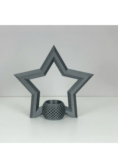 Yılbaşına Özel 3d Baskı Yıldız Tealight Mum Tutucu Seti 2 Adet - Kahverengi/gri