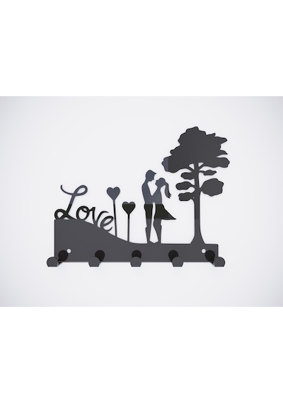 Love Siyah Metal Dekoratif Anahtar Askılığı - Pano Askılığı Love Yazılı Dekoratif Anahtarlık Siyah