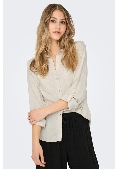 Only Onlyasmin Keten Karışımlı Regular Fit Klasik Yaka Gömlek Bayan Gömlek 15349102 Taş