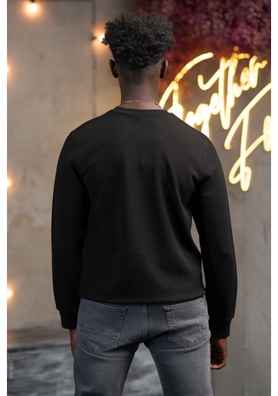Dorss Regular Fit Armürlü Bisiklet Yaka Likralı Mevsimlik Sweatshirt Siyah