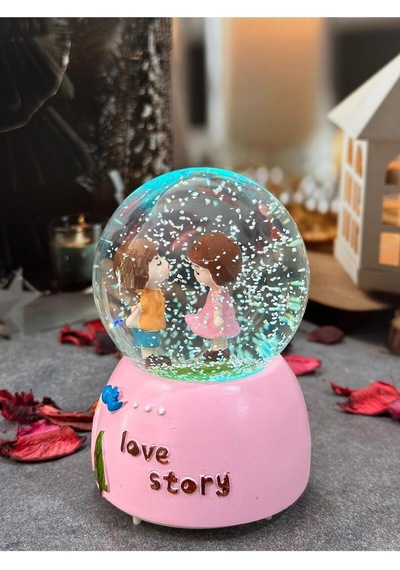 Romantik Sevgililer Kar Küresi Işıklı Müzikli Orta Boy