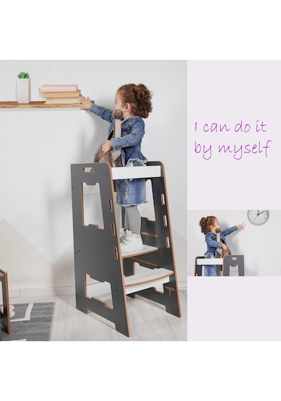Minera Ahşap Montessori Öğrenme Kulesi / 2-6 Yaş / Antrasit