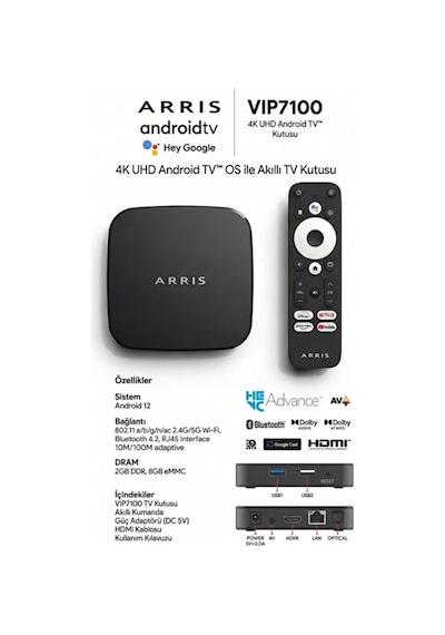 Arris 4k Android 12 Tv Box  Lisanslı Sesli Komutlu Kumanda Akıllı Televizyon Kutusu