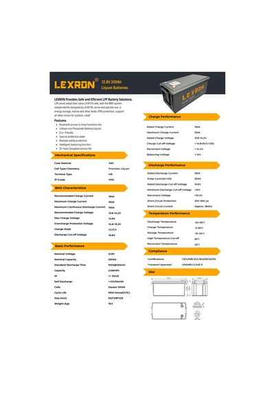 Lexron 12.8v 200ah Lityum Batarya