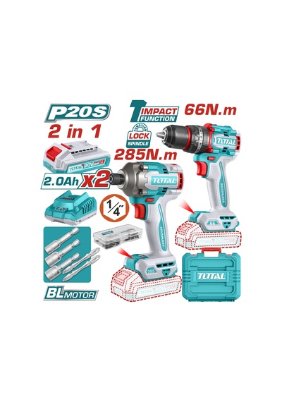 Total TIDLI206681 Darbeli Matkap + TIRLI2028E Darbeli Vidalama 2'li Avantaj Set