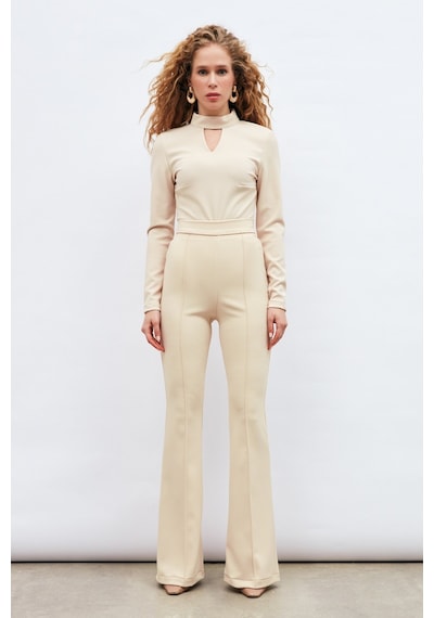 Sateen İspanyol Paça Pantolon - Bej-132914 Bej