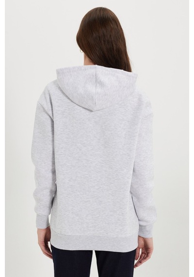 Tudors Kadın Oversize Geniş Kesim %100 Pamuk Kapüşonlu Fermuarlı Cepli Gri Sweatshirt-52773