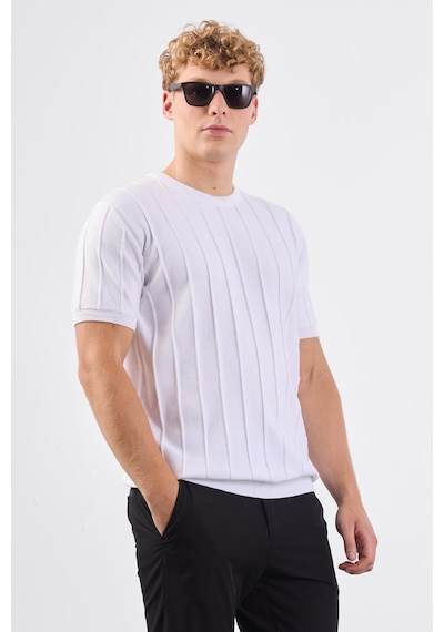 Dufy Beyaz Fitilli Erkek Triko - Slim Fit Beyaz