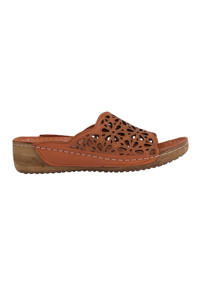 Napa Shoes Lazer Kesim Hakiki Deri Delikli Ortopedik Rahat Taban Kadın Terlik Napa-226 Taba