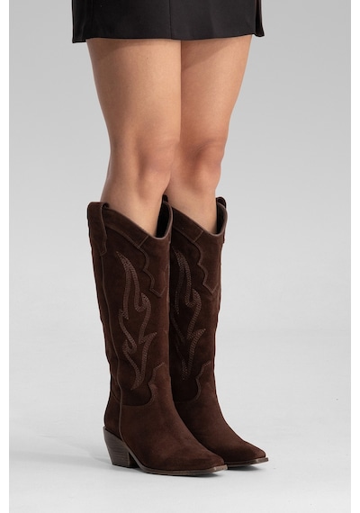 Luvishoes Pietro Kahve Kahve Süet Hakiki Deri Kadın Western Çizme Kahve