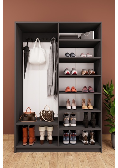 Asra Trend Vestiyer & Portmanto V-08 %100 MDF 4 Kapaklı Askılı Çok Raflı Ayakkabılık Koyu Gri Asra Trend Vestiyer & Portmanto V-08 %100 MDF 4 Kapaklı Askılı Çok Raflı Ayakkabılık Koyu Gri