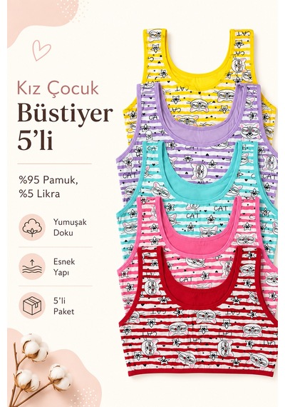 Nicoletta Kız Çocuk Büstiyer Geniş Askılı Baskılı Pamuklu Likralı 173408 Pembe