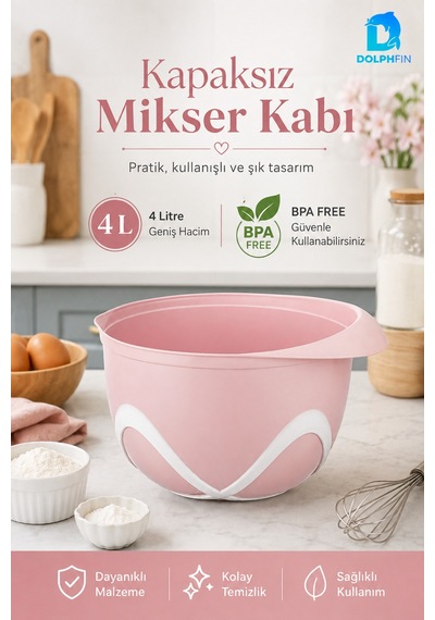 4 Litre Kapaksız Mikser Kabı Pembe Bpa İçermez Hamur Yoğurma Karıştırma Çırpma Kabı
