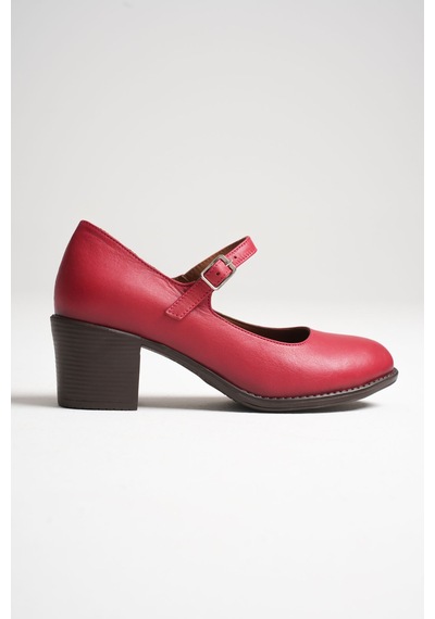 Analin Shoes Kadın Hakiki Deri Bantlı Topuklu Ayakkabı Kırmızı