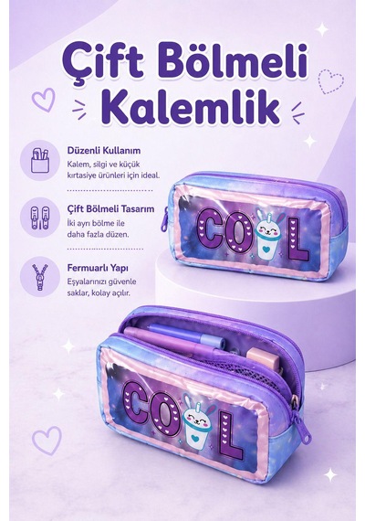 Yeni Sezon Co L Model 3 Lü İlkokul Çanta Seti Sırt Çantası + Beslenme Çantası + Kalemlik Mor