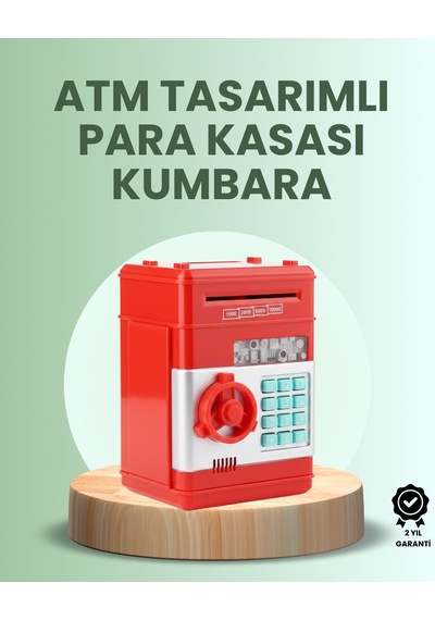Kırmızı Atm Kasa Tipi Para Biriktirme Kumbarası