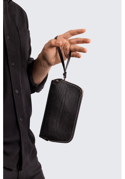 Westbag Unisex Hakiki Dana Derisi Bileklikli El Tutmalı Clutch Çanta Siyah