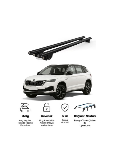 Kanca Skoda Kamiq 2019 Ve Sonrası Uyumlu Siyah Kilitli Ara Atkı 110cm Port Bagaj Tavan Barı