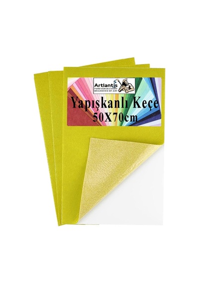 Sarı Yapışkanlı Keçe 50x70 Cm 3 Adet 2.0 Mm Kendinden Yapışkanlı Renkli Hobi Keçesi Elişi Keçe Kumaşı Anasınıfı