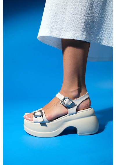 Luvishoes Luvi Shoes Laus Bej Kadın Dolgu Tabanlı Sandalet Bej