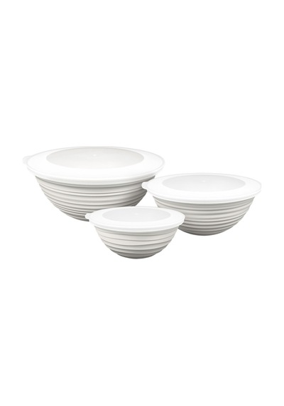 Ceronni Galaksi Desenli Kapaklı Kase 3lü Set 3lt 2lt 1lt Beyaz Beyaz