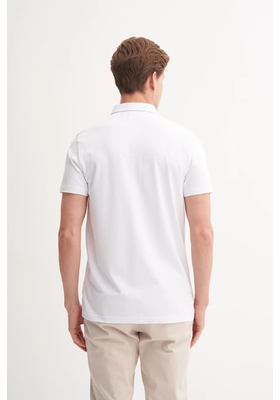 Slim Fit Polo Yaka Likralı Rahat Düz Örme Tişört 4008 Beyaz