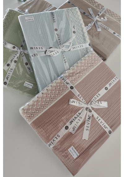Tek Kişilik İki Renk Dantelli Petek Pike -waffle Dokuma Pike-160x230 Cm Bebe Mavisi