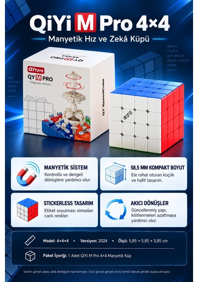 Qiyi M Pro 4x4 Manyetik Hız Küpü Stickerless Profesyonel Zeka Ve Akıl Küpü 2024 - 5,85 Cm