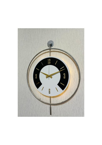 Pey Aksesuar 50x70 Cm Metal Ahşap Ve Işığın Muhteşem Uyumu Duvar Saati Dekoratif Ahşap-m54-krongrı-beyaz-siyah-gold