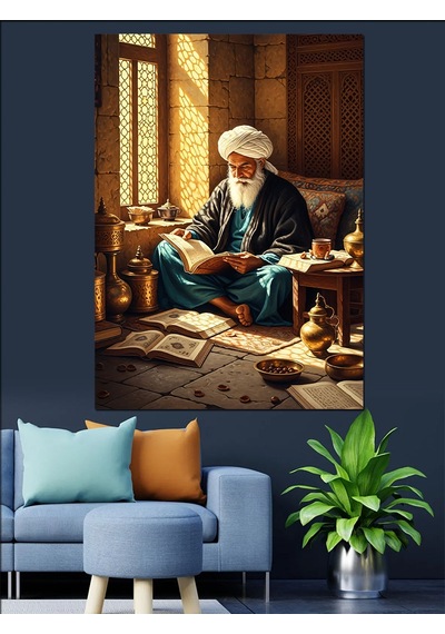 Ahşap Tablo Kitap Okuyan Yaşlı Adam