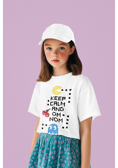 Sevbano Pacman Oyun Baskılı Unisex Oyun Çocuk Tişört 1-12 Yaş Beyaz